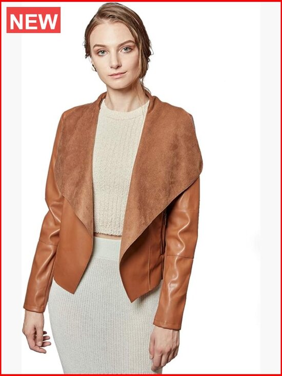 Jackets & Blazers - Faux Leather Jacket Slim Open Front Lapel Blazer